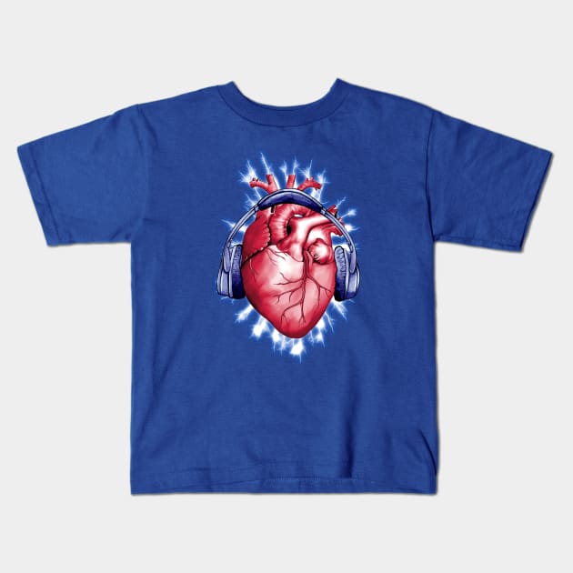 Listen heart, heart with headphones to listen to your music Kids T-Shirt by Collagedream